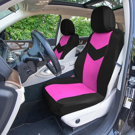 Universal Fit Chevron Flat Cloth Car Seat Covers Full Set - Pink