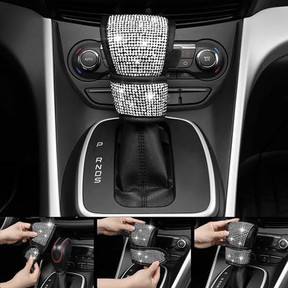 CAR PASS Bling Diamond Leather Car Seat Covers Sets 11 pcs,Bling Diamond Car Accessories for Women, Sparkly Rhinestone Steering Wheel Cover, Glitter Cute Interior Sets for Women Girl,Silver