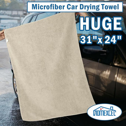 HOMEXCEL Professional Large Microfiber Car Drying Towels 2 Pack, Lint Free, Scratch Free, Highly Absorbent Drying Towel for Cars, SUVs, RVs, Trucks, and Boats,31" x 24",Brown