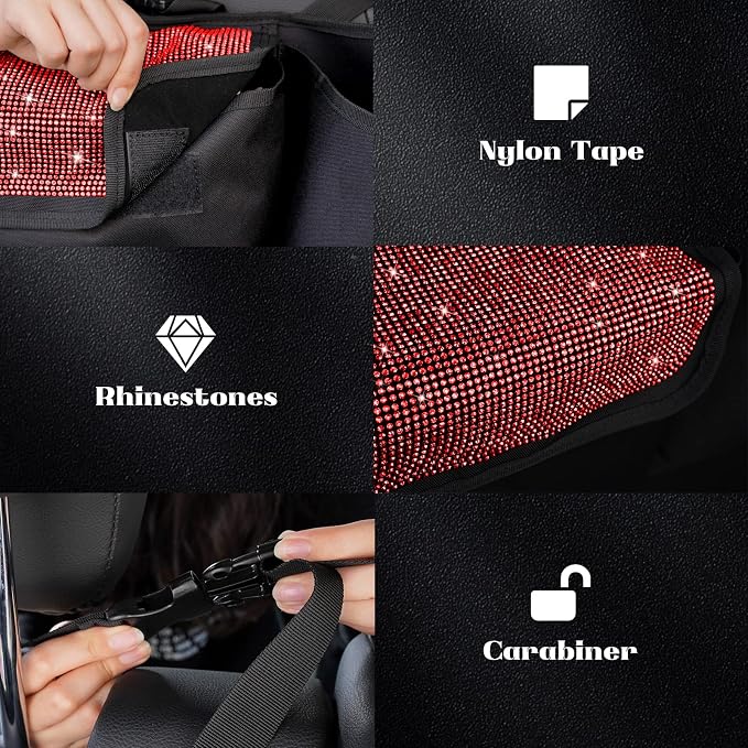 eing Car Trunk Organizer and Storage, Backseat Hanging Organizer for SUV, Truck, MPV, Waterproof, Collapsible Cargo Storage Bag with 5 Pockets, Bling Car Interior Accessories for Women,Red