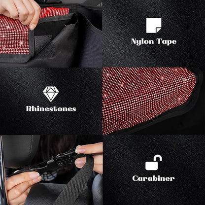 eing Car Trunk Organizer and Storage, Backseat Hanging Organizer for SUV, Truck, MPV, Waterproof, Collapsible Cargo Storage Bag with 5 Pockets, Bling Car Interior Accessories for Women,Red