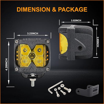 MOVOTOR Amber Side Shooter LED Pods Solid Strobe Lights for Truck ATV 4X4 | IP68 Waterproof,Combo Beam + Amber Side Shooter,Solid(DRL/Turn) & Strobe(Warning),Alum Housing,Fit Jeep/SUV/UTV
