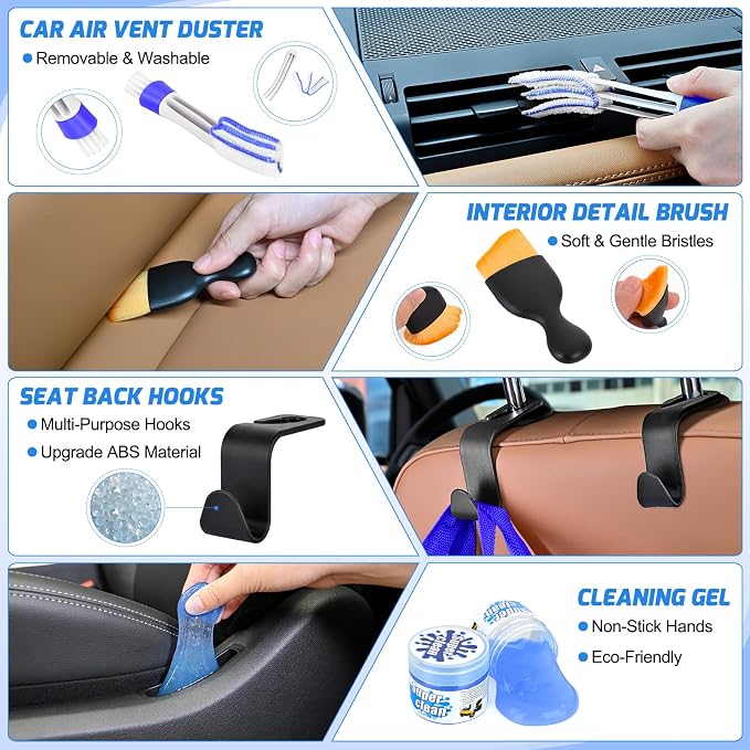 Nilight 52PCS Car Detailing Kit Auto Cleaning Tools Wash Set with Storage Carry Bag Home Use for Interior Exterior Deep Clean Polish Car Care Windshield Dashboard Seat Air Vents Wheels Tires, Blue