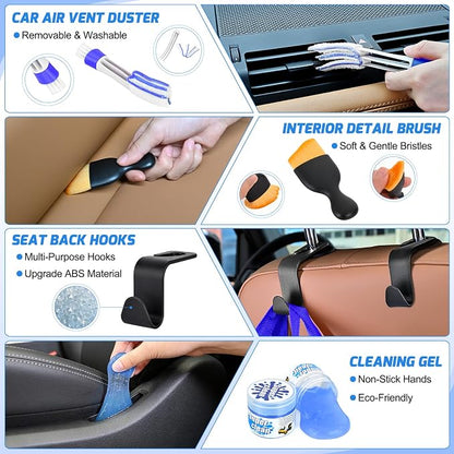 Nilight 52PCS Car Detailing Kit Auto Cleaning Tools Wash Set with Storage Carry Bag Home Use for Interior Exterior Deep Clean Polish Car Care Windshield Dashboard Seat Air Vents Wheels Tires, Blue