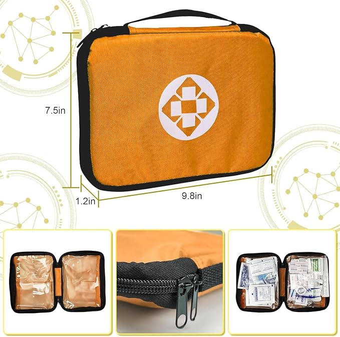 300Piece Portable First Aid Kit Refill Supplies for Car Mini Caming Emergency First Aid Kit Hiking Survival Essential Kit for Outdoor Adventure Emergency Case, Orange 1st Aid