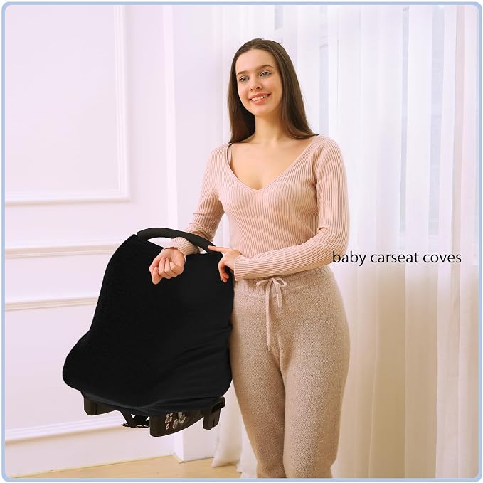 Car Seat Covers for Babies - Multi- use Nursing Carseat Canopy, Breastfeeding Covers, Baby Shower Gifts for Boys and Girls (Pure Black)