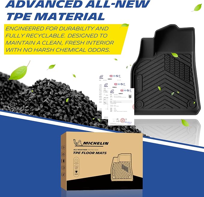 Michelin Vehicle Mat, All-Weather TPE Custom Fit Liner for Tesla Model Y 7 Seat Floor Mats 2020-2025 (7 Piece), Not Fit Premium or Performance, Premier