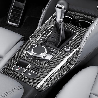 Real Premium Carbon Fiber Sticker Compatible with Audi A3 S3 RS3 8V 2013 2014 2015 2016 2017 2018 2019 Car Gear Shift Panel Water Cup Holder Panel Decor Kit Auto Interior Accessories 15pcs Black