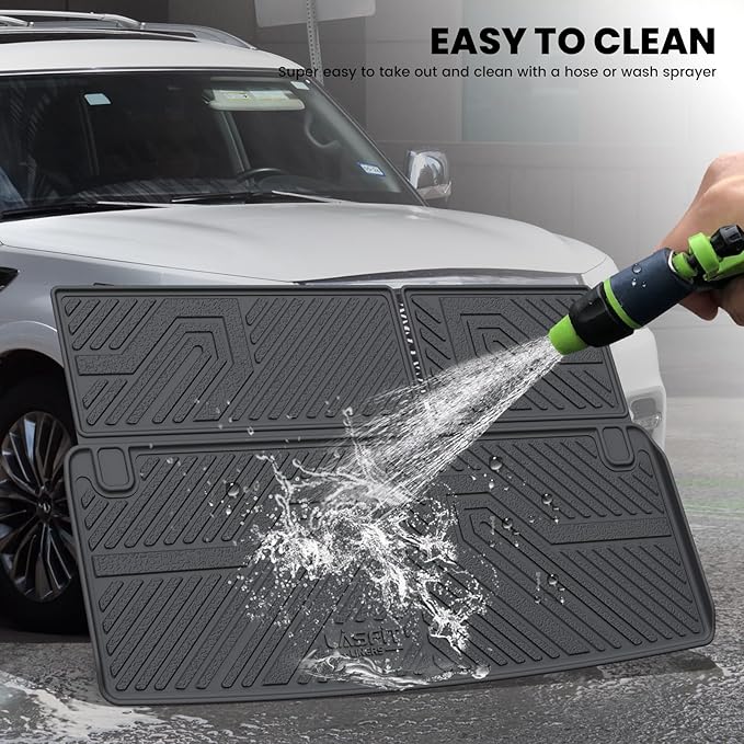 LASFIT Cargo Mat & Backrest Mats for Nissan Armada/Infiniti QX80 2019-2024, All Weather TPE Custom Fit Easy Clean Durable No-Curling Trunk Mat for Armada & QX80, Black