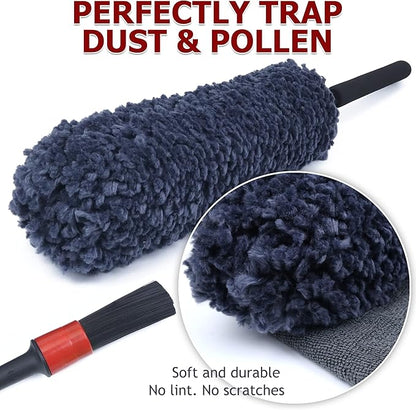 Car Duster Kit, Ultra Soft Microfiber Duster with Storage Bag, Unbreakable Handle, Lint & Scratch Free, Exterior or Interior Use, Pollen Remover, Best Car Accessories for Cleaning SUV Home