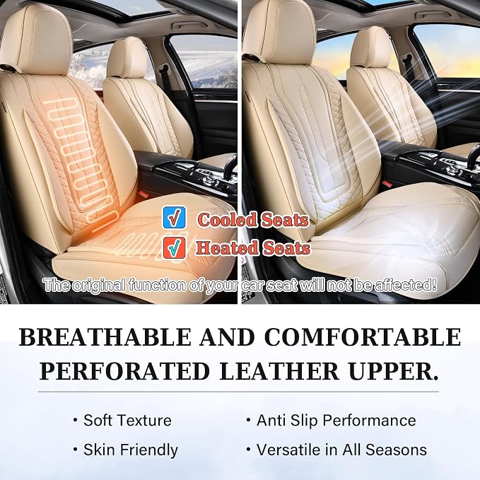 Coverado Car Seat Covers Full Set, Leather Seat Coversfor Cars, Front and Back Seat Covers, Waterproof Car Seat Protectors Car Seat Cushions Universal for Most Vehicles, Beige