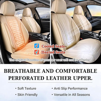 Coverado Car Seat Covers Full Set, Leather Seat Coversfor Cars, Front and Back Seat Covers, Waterproof Car Seat Protectors Car Seat Cushions Universal for Most Vehicles, Beige