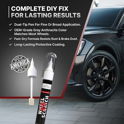 Wheel Scratch Fix® Grey Magic Car Scratch Remover Pen - Alloy Wheel Touch Up Paint Pen for Cars, Curb Rash Removal with Fast-Drying & Long-Lasting OEM Finish, Vehicles Rim Repair Paint for Chip (Anthracite (Pen Only))