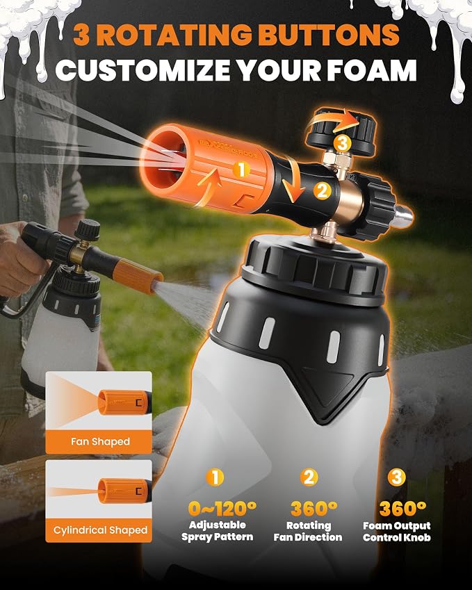 maXpeedingrods Foam Cannon for Pressure Washer, 1300ML Wide Mouth Quick Release Car Wash Foam Gun with Adjustable Soap Cannon & Thick Snow Foam, 1/4'' Quick Connector, with 2 Orifice Nozzle (White)