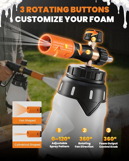 maXpeedingrods Foam Cannon for Pressure Washer, 1300ML Wide Mouth Quick Release Car Wash Foam Gun with Adjustable Soap Cannon & Thick Snow Foam, 1/4'' Quick Connector, with 2 Orifice Nozzle (White)