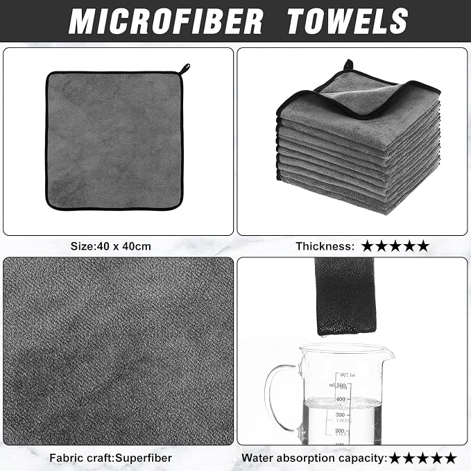 Tallew 40 Pcs Gray Microfiber Towels: 16"x16" Microfiber Drying Towels Bulk Micro Fiber Car Cleaning Cloth for Cars Drying Washing Polishing Cleaning Household Supplies