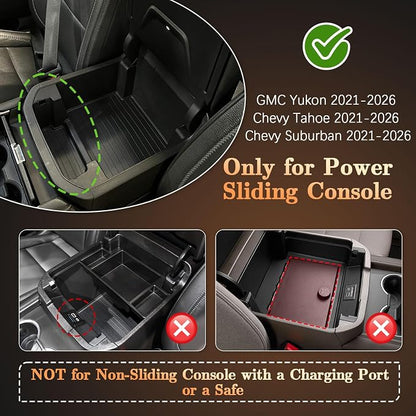 Center Console Organizer for GMC Yukon & Chevy Tahoe/Suburban | 2021-2026, Compatible with Power Sliding Console Storage Box ONLY, Denali/High Country, Easy Installation
