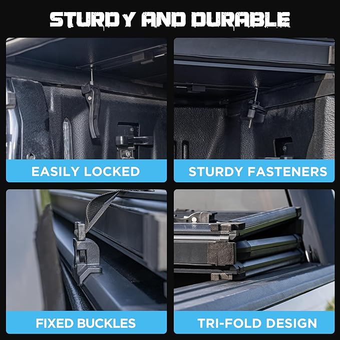 Hard Folding Truck Bed Tonneau Cover Compatible with Dodge Ram 1500(2002-2026), 2500&3500(2003-2026) 8 ft Long Box w/o Rambox, Tri Fold Style