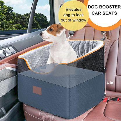 XIEEAOZEE Dog Car Seat for Small Dogs, Memory Foam Booster Dog Seat for Dogs up to 35 lbs, Elevated Pet Car Seat, Travel Safety Pet Seat with Washable Removable Cover, Storage Pockets (Red)
