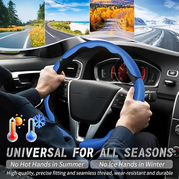 WOCOCN 3pcs Car Steering Wheel Cover,Anti-Skid Carbon Fiber Steering Wheel Protector for Men Women,Multiple Color Options,Universal for Most Car Interiors Accessories (Bule 3PCS)