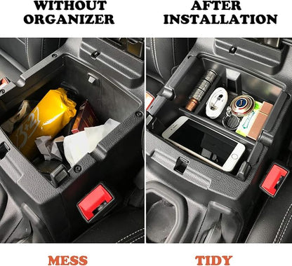 Compatible with Center Console Organizer Tray Jeep Wrangler JL/JLU 2018-2021 2022 2023 2024 2025 2026 and Jeep Gladiator JT Truck 2020-2023 2024 2025 2026 Insert Armrest Accessories (Not for JK/JKU)