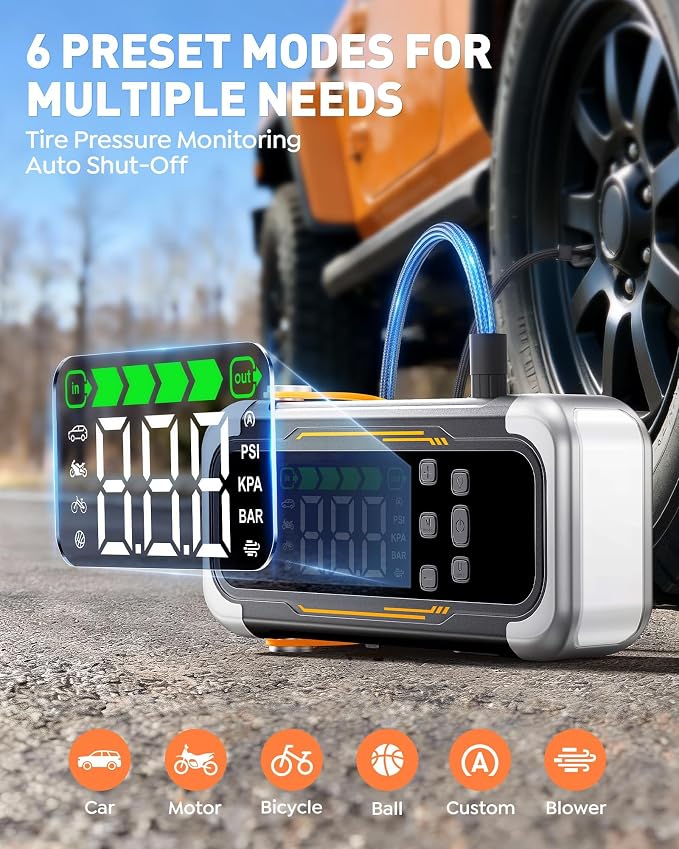 UTRAI Jump Starter with Air Compressor, 6000A Peak Battery Jumper Starter Portable (All Gas & 10.0L Diesel) with 150PSI Tire Inflator & Air Blower, PD 30W Fast Charge, 12V Jump Box Jump Pack
