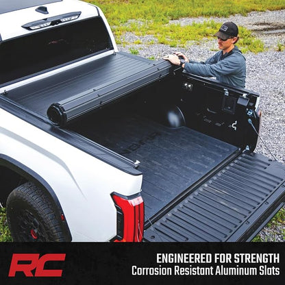 Rough Country Hard Roll-Up Tonneau Cover for Toyota Tundra (2022-2026) - Aluminum Truck Bed Cover, Fits 5'7 Bed