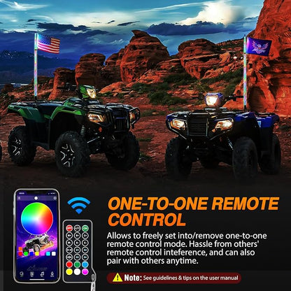 Nilight RGB Whip Light 1PC 5FT Lighted Antenna Whips with Remote & App Control DIY Chasing Patterns Brake Reverse Lights for ATV UTV Polaris RZR Can-am Dune Buggy Pickup Trucks Jeep