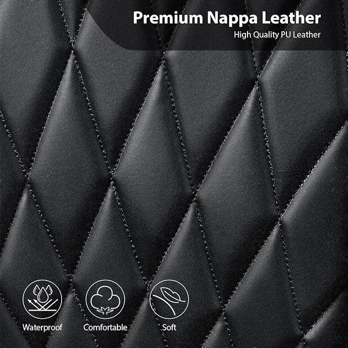 CAR PASS Nappa Leather Rav4 Front Seat Covers Custom Fit for Toyota Rav4 2019-2024, Camry 2018-2024, Corolla 2020-2025, Luxury Premium Anti-Slip Waterproof 2 Pack Seat Cover, Airbag Compatible Black
