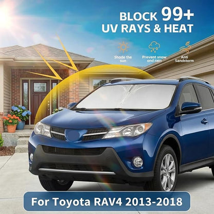 Custom Fit Windshield Sun Shade for Toyota RAV4 2013-2018, Double Layer 280T Front Window Shade, Foldable UV Blocking Sun Visor, Summer Car Accessory