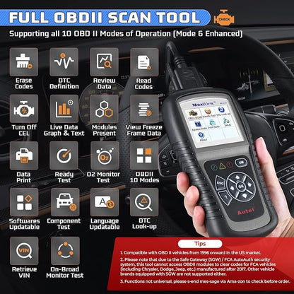 Autel MaxiLink ML519 Enhanced Mode 6 OBD2 Scanner Auto Diagnostic Scan Tool Check Engine Fault Code Reader CAN Scan Tool, Upgraded Ver. of AL319 Black