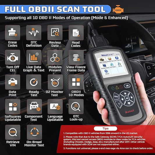 Autel MaxiLink ML519 Enhanced Mode 6 OBD2 Scanner Auto Diagnostic Scan Tool Check Engine Fault Code Reader CAN Scan Tool, Upgraded Ver. of AL319 Black