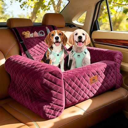 Dog Car Seat for Medium/Large Dogs up to 60 lbs, Memory Foam Dog Booster Seat with Thick Cushion, Pet Car Seat for Back with Detachable Washable Cover, Storage Pockets for SUV, Pick Up, Trunk, Red