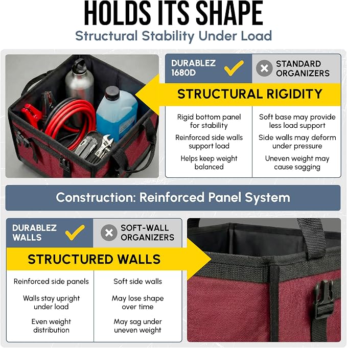 XL Trunk Organizer 3-Section for SUV, Truck, Sedan, Van – Modular L-Shape Car Storage Box, Collapsible Auto Cargo Organizer with Dividers – Cherry