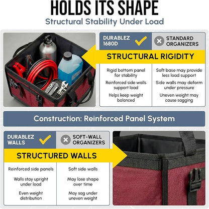 XL Trunk Organizer 3-Section for SUV, Truck, Sedan, Van – Modular L-Shape Car Storage Box, Collapsible Auto Cargo Organizer with Dividers – Cherry