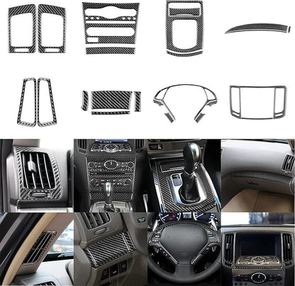 NVCNX Real Carbon Fiber for Infiniti G37 2011 2012 2013 Coupe Sedan Convertible Interior Trim Kit Accessories Cover Decal Set Air Vent Gear Shift Panel Center Console Black/Red 23PCs