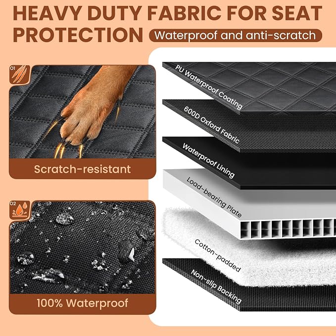 A-Pce Dog Car Seat Cover for Back Seat, Hard Bottom Back Seat Extender for Dogs, Back Seat Pet Cover for Dogs - Supports 400lbs, Waterproof Heavy Duty Scratch Dog Hammock for Car SUV and Small Truck