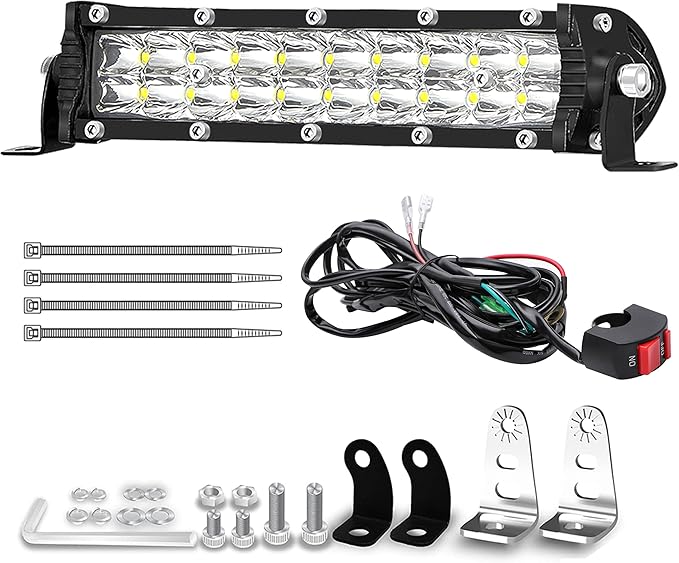 7 Inch Dirt Bike Light Bar, 60W 6000lm Motorcycle LED Headlight Kit with 12V Wiring Harness and Switch, Mounting Brackets Universal for 7/8" Handlebars CRF XR TTR KLX Pit Bike