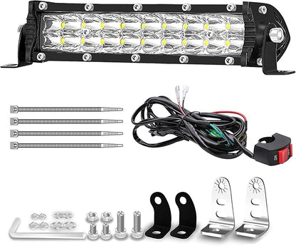7 Inch Dirt Bike Light Bar, 60W 6000lm Motorcycle LED Headlight Kit with 12V Wiring Harness and Switch, Mounting Brackets Universal for 7/8" Handlebars CRF XR TTR KLX Pit Bike
