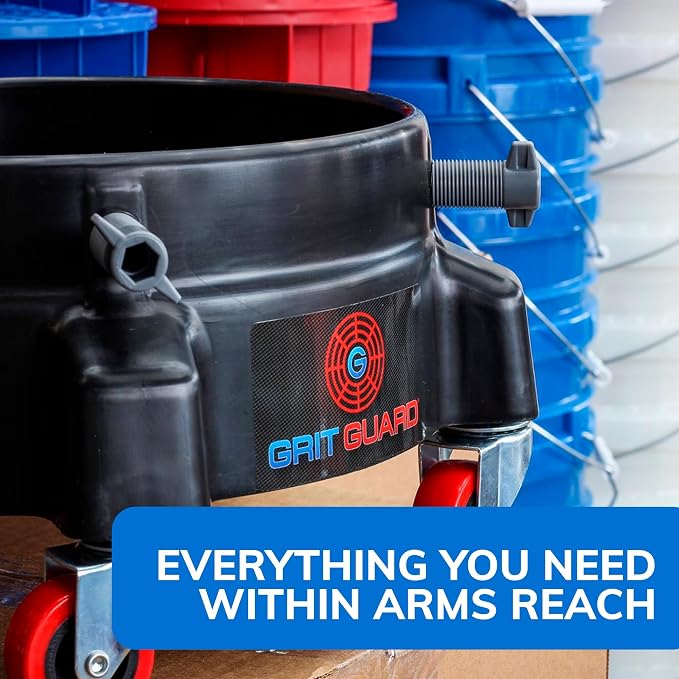 Grit Guard Bucket Dolly with Wheels - Rolling Detailing Wash Bucket with 5 Wheels and 2 Locking Casters Compatible with 2.5, 4, 5 and 6 Gallon Buckets (Blue, 3" Grey Casters) - Made in the USA