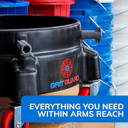 GRIT GUARD Bucket Dolly with Wheels - Rolling Detailing Wash Bucket with 5 Wheels and 2 Locking Casters Compatible with 2.5, 4, 5 and 6 Gallon Buckets (Green, 2" Red Casters) - Made in the USA