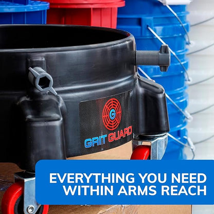 Grit Guard Bucket Dolly with Wheels - Rolling Detailing Wash Bucket with 5 Wheels and 2 Locking Casters Compatible with 2.5, 4, 5 and 6 Gallon Buckets (Green, 3" Red Casters) - Made in the USA
