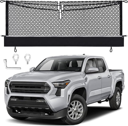 3-Layer Cargo Net for Toyota Tacoma 2005-2026, Zipper Bag Truck Bed Net for Groceries, Heavy Duty Oxford Cargo Organizer Storage Nets with Carabiners