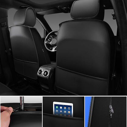 CAR PASS Nappa Leather Car Seat Covers Front Seats, Luxury Seat Protector for Cars, Waterproof Anti-Slip Seat Cushion Airbag Compatible Universal for SUV Pick-up Truck Automotive Vehicle,Black Blue