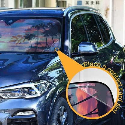 Palm Trees Windshield Sun Shade for Car Auto SUV Truck Purple Beach Sunset Landscape Foldable Front Window Sunshade Sun Visor Protector Block UV Rays Reflect Heat, 55" x 28"