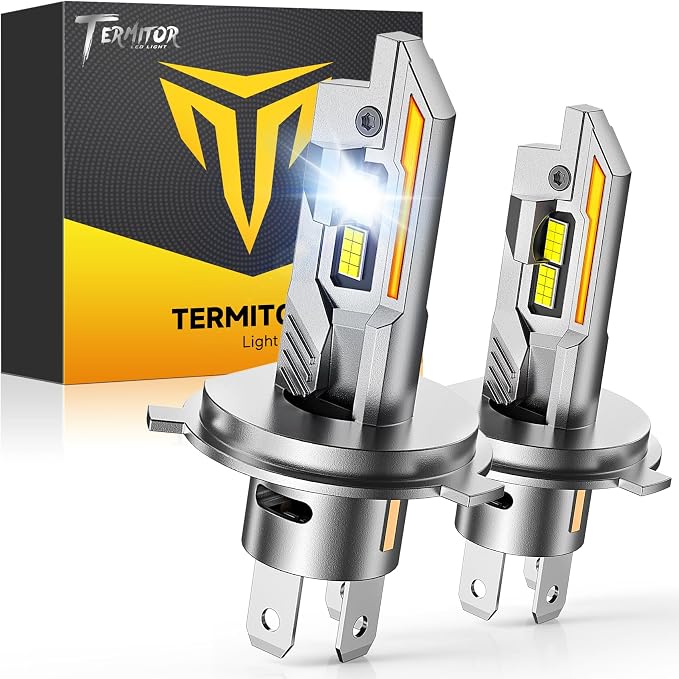 Termitor H4/9003/HB2 LED Bulbs, 50,000LM 1200% Ultra Brighter, 6500K Cool White, 85000Hrs Long Life with Cooling Fan, 1:1 Halogen Size, Plug and Play, H4 Fog Lights Bulbs, Pack of 2