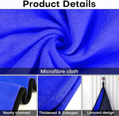 Hovom 3PCS Car Microfiber Towels, 23.62"×11.81" Lint-free Microfiber Towels for Cars Wash Drying, Super Absorbent Auto Cleaning Cloths, Reusable Washing & Detailing Towel, Car Cleaning Supplies (Blue)