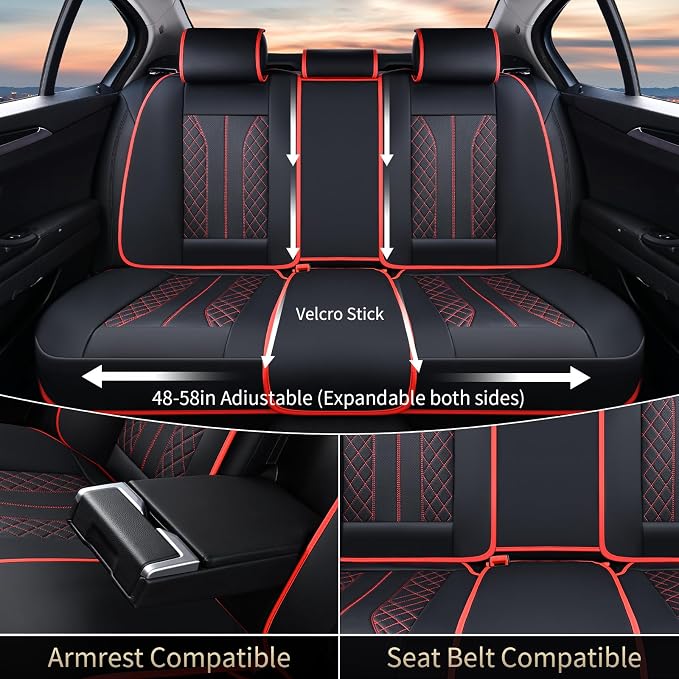 FLORICH Car Seat Covers Front Seats and Back Faux Leather Seat Cover Waterproof Seat Covers Car Seat Cushion 5 Seats Car Seat Protector Universal Fit for Most Cars SUV Trucks, Black&Red