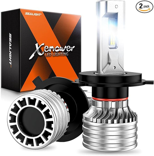 SEALIGHT H4 Bulbs, 90,000LM 1400% Brightness, 9003 HB2 H4 6500K Cool White LED Bulbs, IP68 Waterproof 70000Hrs Lifespan, 5X Heat Dissipation driving LED Bulbs, Plug and Play, 2 Pack