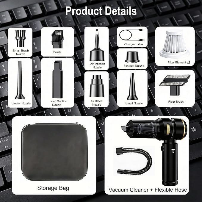 Handheld Car Vacuum Cordless, 22000Pa High Power Car Vacuum Cleaner and Air Duster, 2026 Upgrade 4-in-1 Car Vacuum Portable Cordless with 10 Multi-Nozzles for Small Jobs, Car, Home, Desk, Keyboards